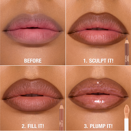 BOLSA DE MAQUILLAJE CON SECRETOS PARA ESCULPIR LOS LABIOS: KIT DE LABIOS Y BOLSA DE MAQUILLAJE